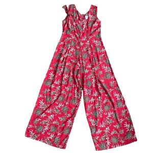90s Jeffrey & Dara Vintage Tropical floral Palazzo Wide Leg Jumpsuit 14 red boho